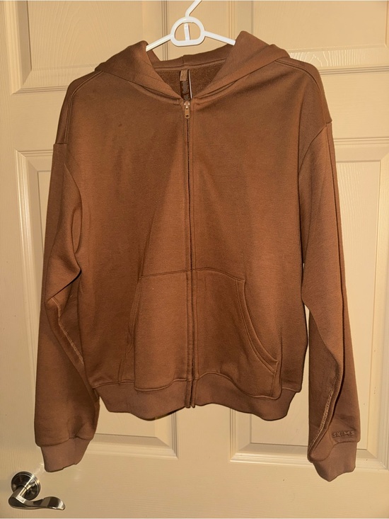 SKIMS Tops - SKIMS Cotton Fleece Classic Zip Up Hoodie Bison Brown - Medium